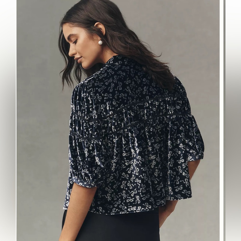 Maeve Leandra Velvet Shirred Yoke Blouse - Picture 3 of 6
